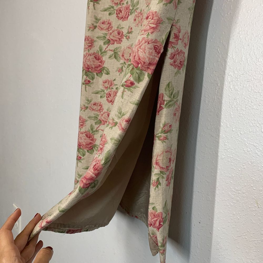 Vintage Floral Maxi Dress Linen Blend Sleeveless - Picture 4 of 10
